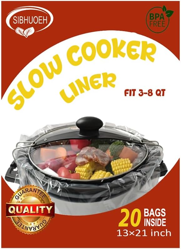 Slow Cooker Liners Disposable, 13"x21" Large Size Cooking Bags, Fits 3-8 Quart Oval & Round Crock Pot, BPA-Free & Heat-Resistant, 20 Count