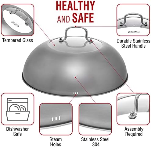 YOSUKATA Carbon Steel Wok Pan 13,5 ??+ Lid 12.8 In for 13.5-In Wok + 17?쇺?Spatula and Ladle