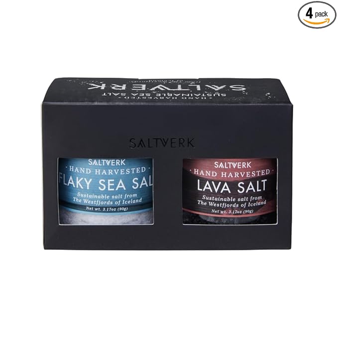 Saltverk Salt Gift Sets - Flaky, Lava, Birch Smoked, Arctic Thyme Sea Salts- Gourmet, Icelandic, Hand Harvested and Sustainably Made - Both 4 pk and 2 pk (3.17 Oz (Pack of 2), Flaky and Lava)