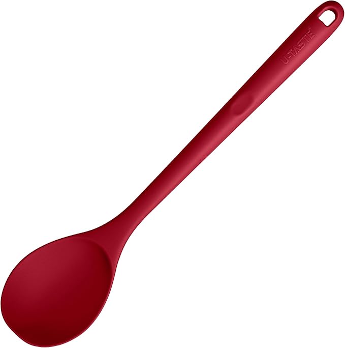 600쨘F Heat Resistant Silicone Spoon: U-Taste 13.3in Solid Kitchen Cooking Spoon, Nonstick Food Grade Large & Long Soup Rubber Utensil for Mixing, Serving, Stirring, Basting, for Pot Cookware (Red)