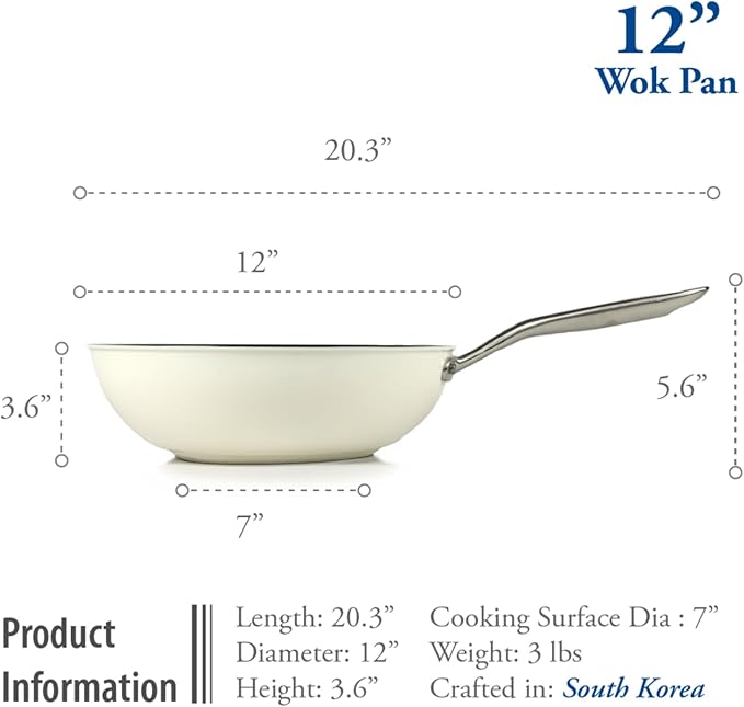 TeChef ValenCera Collectioin | Ceramic Nonstick Flat Bottom Wok Stir Fry Pan with Lid, Nontoxic - Free of PFOA, PTFE, PFAS, Induction Ready, Oven Safe, Made in Korea (Wok/Stir Fry Pan with Lid, 12-in)