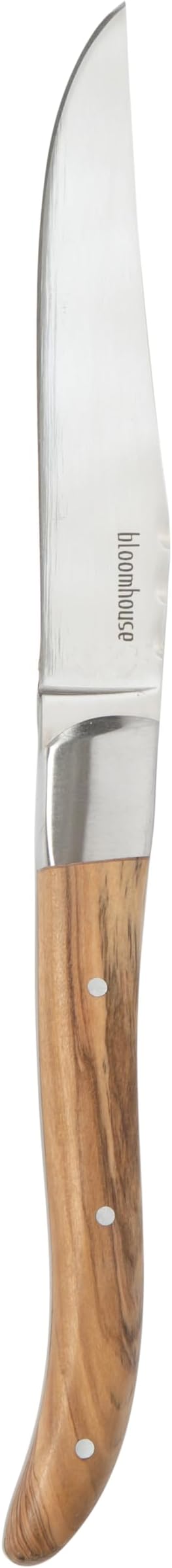 Bloomhouse 4-Piece German Stainless Steel Steak Knife Set ??Premium Olive Wood Handle Steak Knives, Full-Tang Blades for Dining