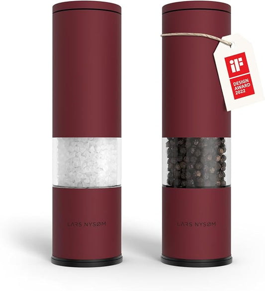 LARS NYS횠M Salt and Pepper Grinder Set Manual, Stainless Steel Salt and Pepper Mills with Adjustable Ceramic Grinder I Design Spice Shakers (Berry Red)
