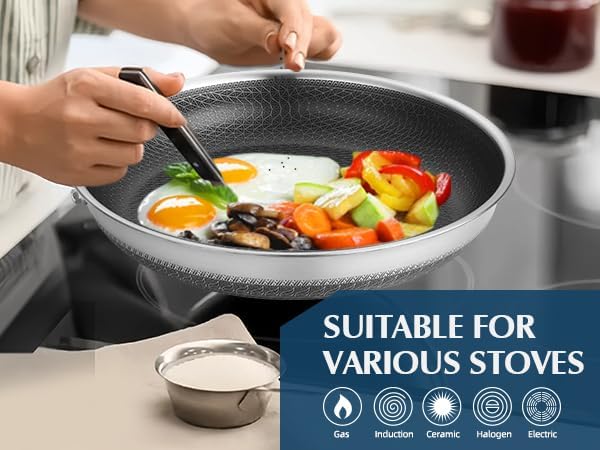Frying Pans Nonstick, 11??Hybrid Stainless Steel Non Stick Frying Pans for Kitchen and Camping - Nonstick Cookware - Dishwasher and Oven Safe Skillet for Induction Gas Ceramic.