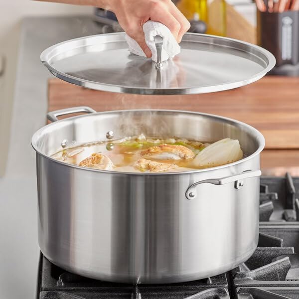 20 Qt Tri-Ply Stainless Steel Stock Pot with Cover, NSF Listed, Induction Ready, Dishwasher Safe, 7.5 Inch Height, Silver Satin Finish