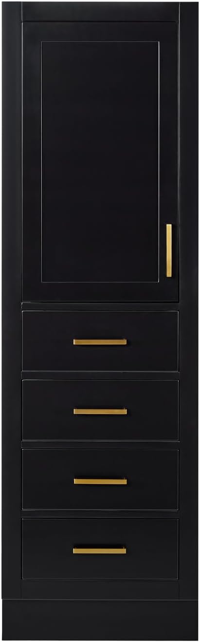ARIEL Hepburn Bathroom Storage Cabinet - Solid Hevea Wood and Fully Assembled for Long-Lasting Durability and Sophisticated Finish, Freestanding Linen Bathroom Cabinet - 65?쒱 x 20?쓂 x 16?쒭, Black