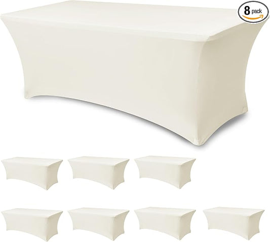Enjoyidea Spandex Table Cloths for 6 Foot Rectangle Tables-8 Pack Fitted Stretch Cream Table Covers-Elastic Folding Tablecloths for Party, Vendor Booth Display, Banquet Buffet Event, Craft Trade Show
