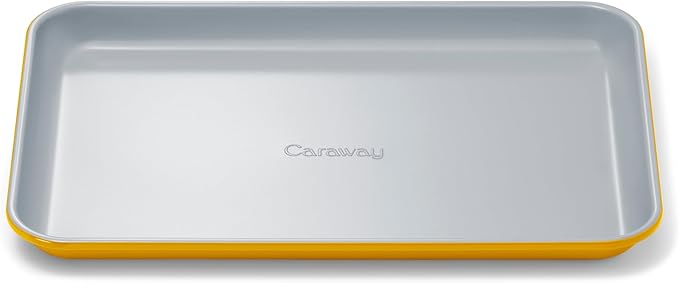 Caraway Nonstick Ceramic Small Baking Sheet (9x13?? ??Non-Toxic, PTFE & PFOA Free ??Oven Safe ??Aluminized Steel Core ??Mini Sheet Pan for Baking, Roasting & More - Marigold