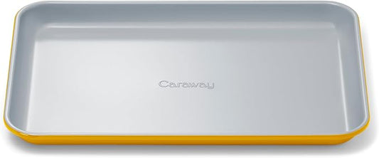 Caraway Nonstick Ceramic Small Baking Sheet (9x13?? ??Non-Toxic, PTFE & PFOA Free ??Oven Safe ??Aluminized Steel Core ??Mini Sheet Pan for Baking, Roasting & More - Marigold