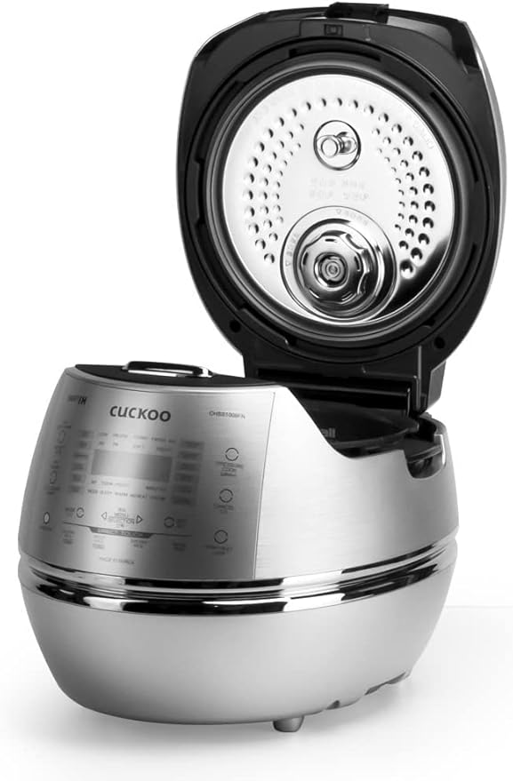 CUCKOO High Pressure Rice Cooker 10-Cup Uncooked / 20-Cup Cooked with Induction Heating Technology, Large Rice Maker with 17 Menu Options and Steam Plate, Voice Guide, Silver (CRP-CHSS1009FN)