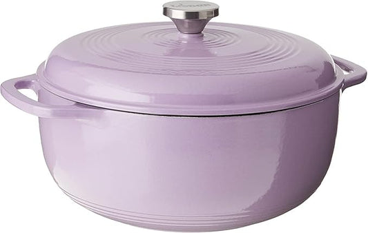 Lodge 3 Quart Enameled Cast Iron Dutch Oven with Lid ??Dual Handles ??Oven Safe up to 500째 F or on Stovetop - Use to Marinate, Cook, Bake, Refrigerate and Serve ??Lilac