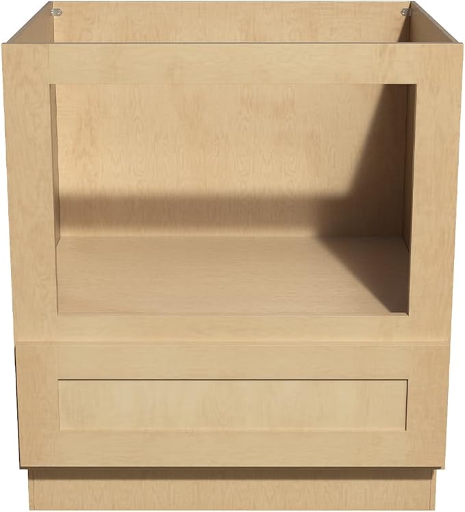 Solid Wood RTA 30" Microwave Base Cabinet, Kitchen Oven Cabinet - with 1 Full Overlay Narrow EdgeDrawer (Natural Wood, 30" Width x 24" Depth x 34 1/2" Height)