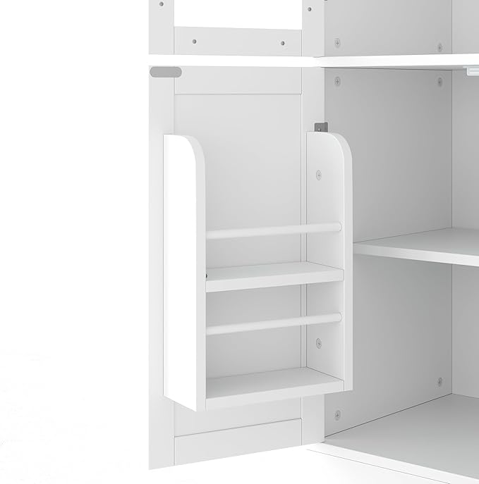 75-inch Tall Kitchen Pantry Cabinet, Freestanding Buffet with Hutch, Storage Cabinet with 4 Drawers, Door Shelves and Pull-Out Trays for Dining Room (White + MDF + Farmhouse)