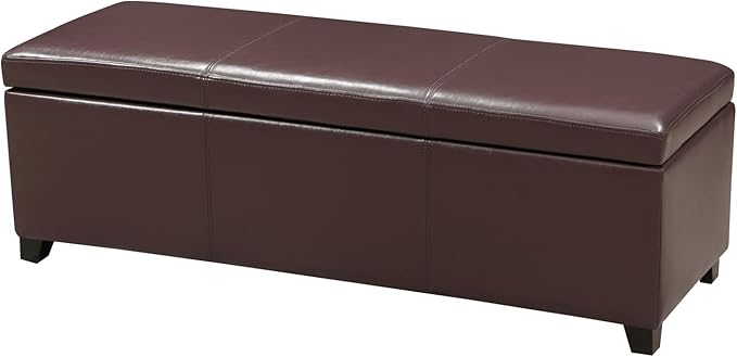 Joveco 47 Inch Storage Ottoman Bench,Tufted Leather Storage Bench with Nailhead Trim for Bedroom (47??Auburn)