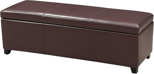Joveco 47 Inch Storage Ottoman Bench,Tufted Leather Storage Bench with Nailhead Trim for Bedroom (47??Auburn)