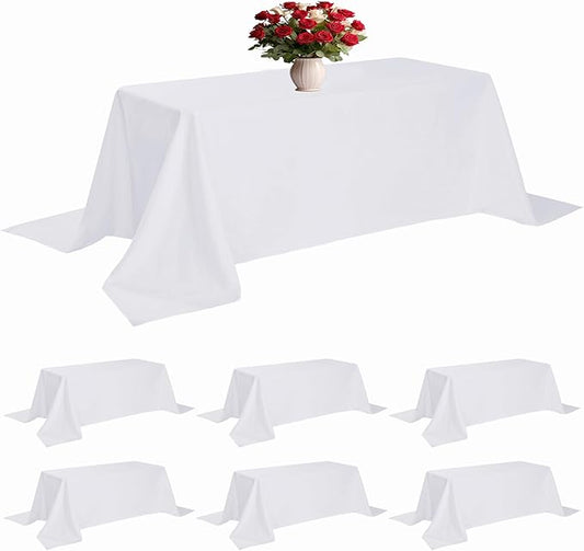 6 Pack White Tablecloth 90 x 156 Inch Table Cloth for 8 Foot Rectangle Tables, Wrinkle Resistant Washable Polyester Fabric Table Covers for Party, Wedding,Dining,and Banquet