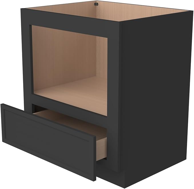 Solid Wood RTA 30" Microwave Base Cabinet,Kitchen Oven Cabinet - with 1 Full Overlay Drawer (Frame Dimension: 24''W*16''H) (Charcoal Black - NT, 30" Width x 24" Depth x 34 1/2" Height)