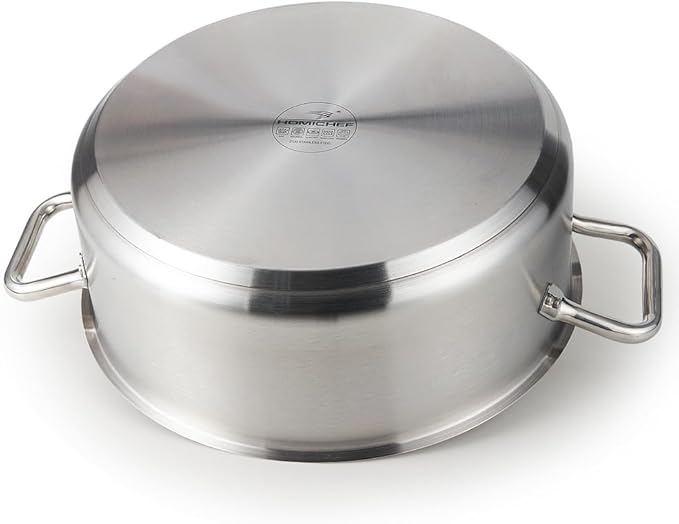 HOMICHEF 15 Quart LARGE Stainless Steel Braiser Pan with Lid - Commercial Grade NICKEL FREE Stainless Steel Healthy Braiser Pot 15 QT - Matte Polished Braising Pan Large