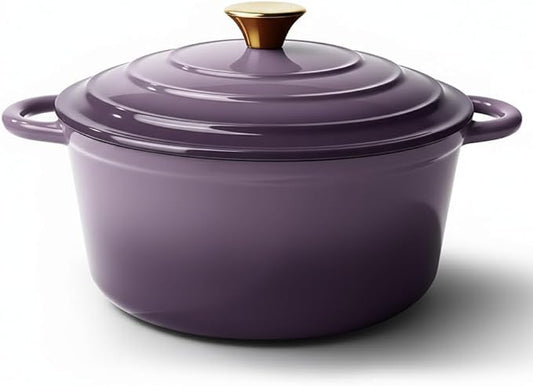 Vintage Style 4.5 Quart Dutch Oven Pot with Lid, Non Stick Enameled Cast Iron Dutch Oven for Bread Baking, Heavy-Duty, Oven Safe Ceramic Cookware Up to 500째F for Baking, Braising, Stews, Roasting, Purple