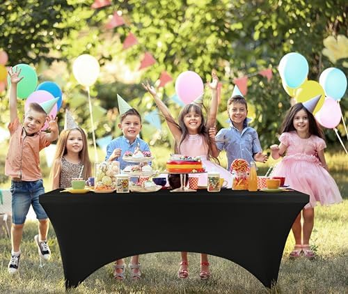 Utopia Kitchen 6FT Spandex Tablecloth [1 Pack, Black] 200 GSM Stretch, Fitted, Washable and Wrinkle Resistant Table Cloth Rectangle Cover for Trade Shows, Wedding, Parties [72Lx30Wx30H Inch]