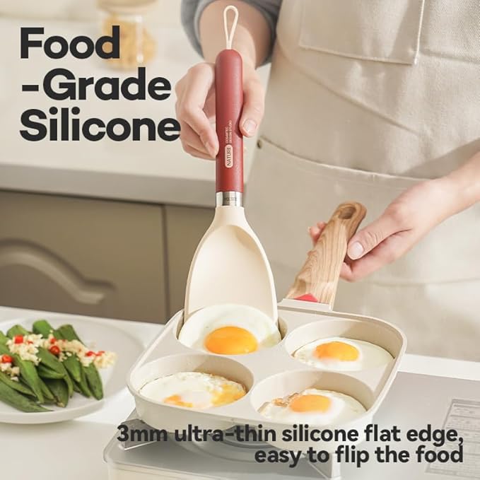 Silicone Small Spatula for Cooking Flexible Turner with Solid Inner Core and Heat Resistant Nylon Handle Ideal Spatula for Non-Stick Cookware
