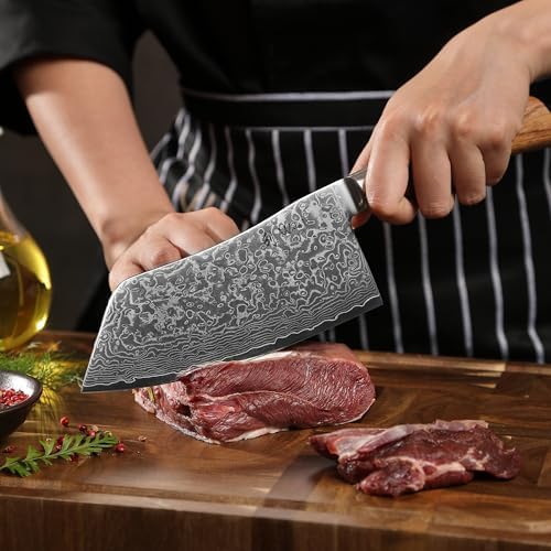 Wakoli EDIB Pro Cai Dao Knife ??Japanese Style Chef Knife | 7-Inch Genuine Damascus Steel Blade with VG10 Core | Ergonomic Pakkawood Handle | Professional Kitchen Tool in Gift Box