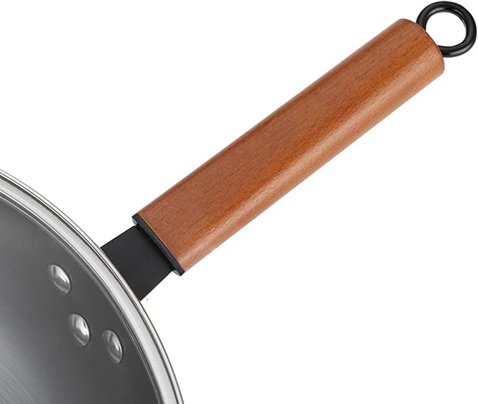 13'' Woks & Stir-Fry Pans Set with Lid & Wooden Handle, No Chemical Flat Bottom Chinese Woks Pan for Induction, Gas, Halogen All Stoves