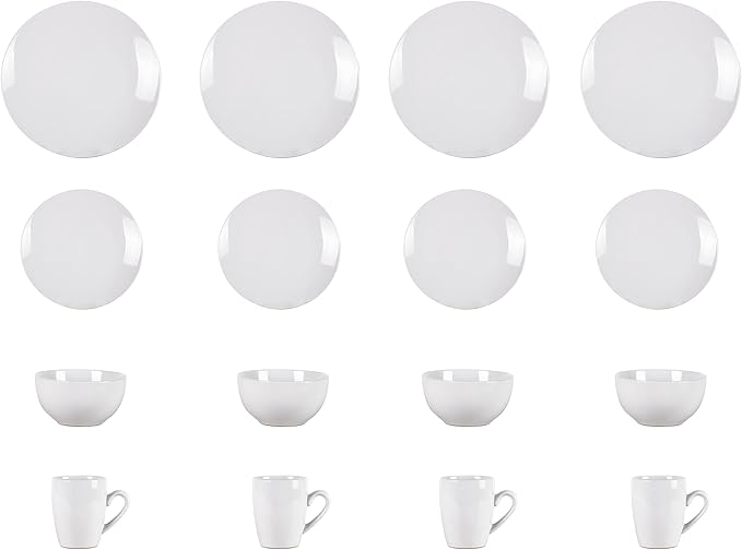 Color Wave Stoneware 16pc Dinnerware Set, White