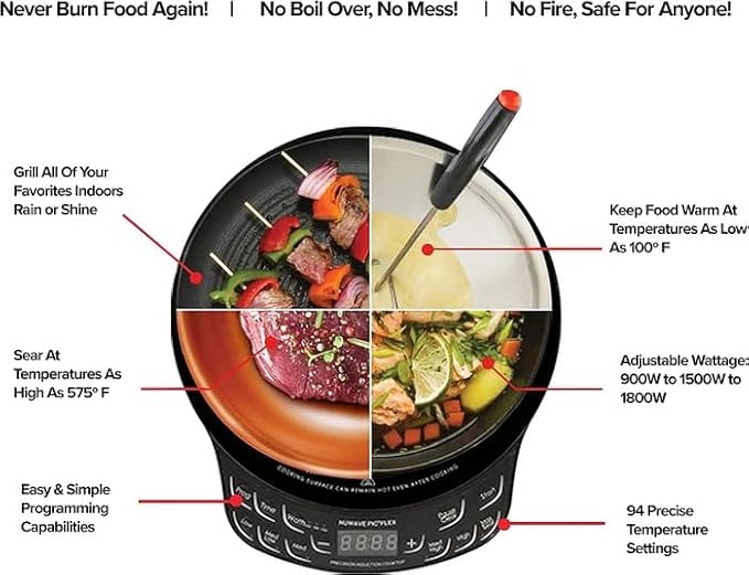 Nuwave Flex Precision Induction Cooktop, 10.25??Shatter-Proof Ceramic Glass, 6.5??Heating Coil, 45 Temps 100째F to 500째F, 4Qt Induction-Ready Healthy Ceramic Non-Stick Everyday Pan with Lid Included