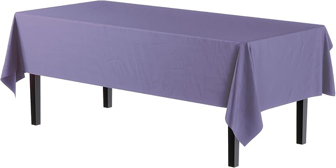 Party Solids Pack Of 6 Premium Plastic Tablecloth 54 Inch x 108 Inch Rectangle Plastic Table Cover - Lavender