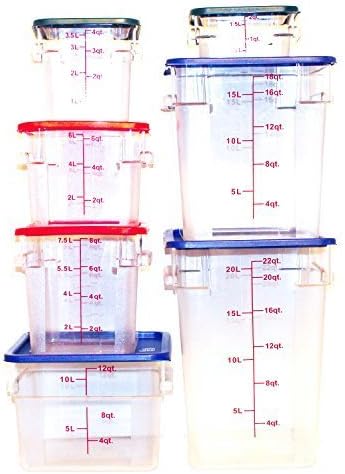 Tiger Chef Food Storage Square Polycarbonate Container Set Containers with Lids Commercial Grade, 2, 4, 6, 8, 12, 18, 22 quart, 14 Piece