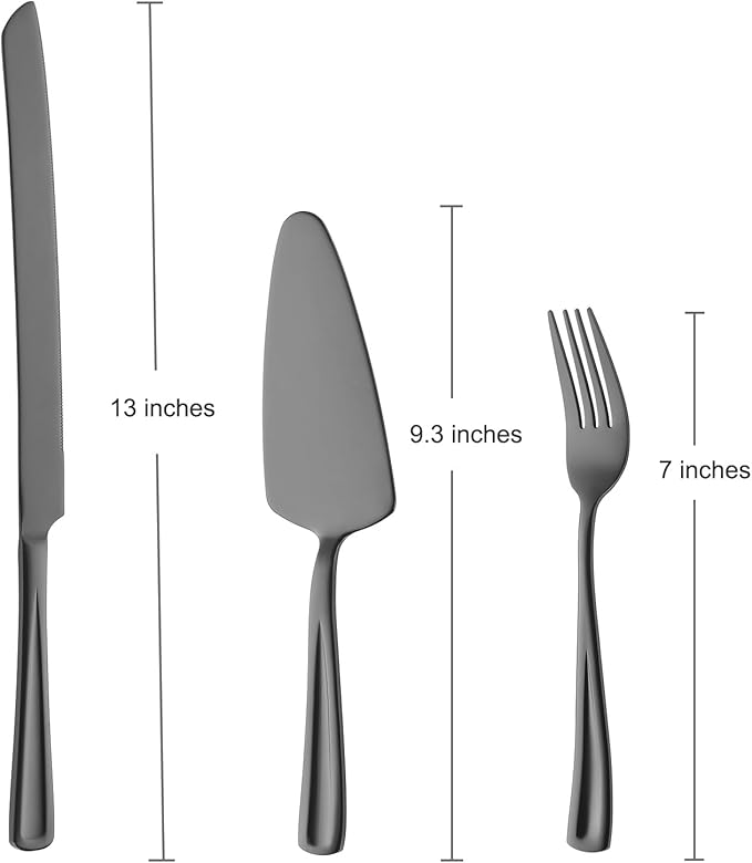 GoGeiLi Black Cake Knife and Server Set with Forks, 13-inch Stainless Steel Cake Cutting Set Include 4 Salad Forks, Wedding Cake Cutter Set, Mirror Polished & Dishwasher Safe