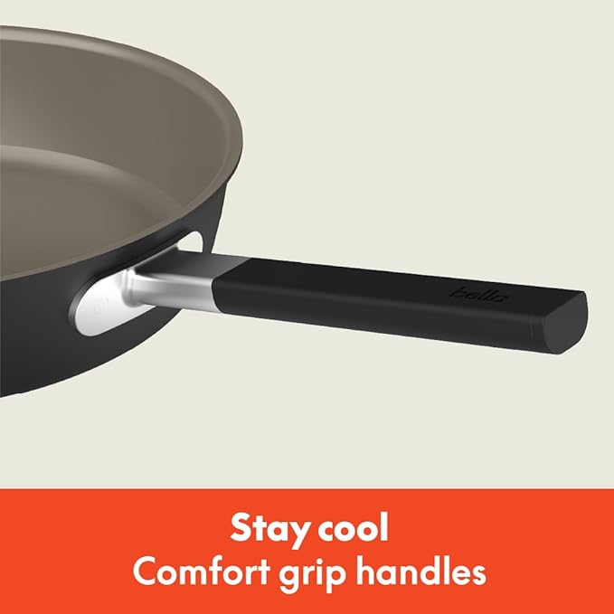 bella 9 Piece Ceramic Nonstick Cookware Set, Fits-anywhere??Kitchenware w EverGood??Coating, Dishwasher & Oven Safe, All Stovetops Compatible, Stackable Design, Cool Touch Handles, Black
