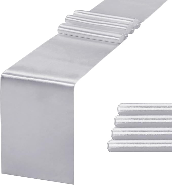 JEVIX 5 Pack Table Runner 12 X 108 Inch Silk Table Runner for Party,Wedding, Birthday, Banquets,Decoration(Silver)