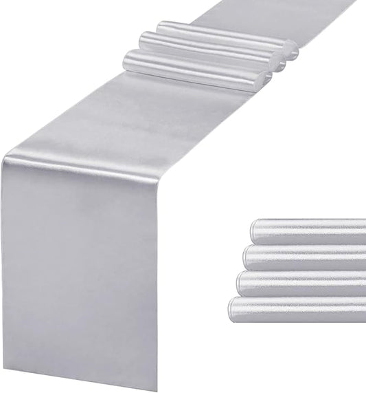 JEVIX 5 Pack Table Runner 12 X 108 Inch Silk Table Runner for Party,Wedding, Birthday, Banquets,Decoration(Silver)