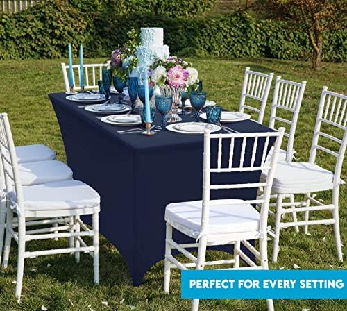 Utopia Kitchen Spandex Tablecloth 10 Pack [6FT, Navy Blue] Tight, Fitted, Washable and Wrinkle Resistant Stretch Table Cloth Rectangle Cover for Trade Show, Weddings & Parties [72Lx30Wx30H Inch]
