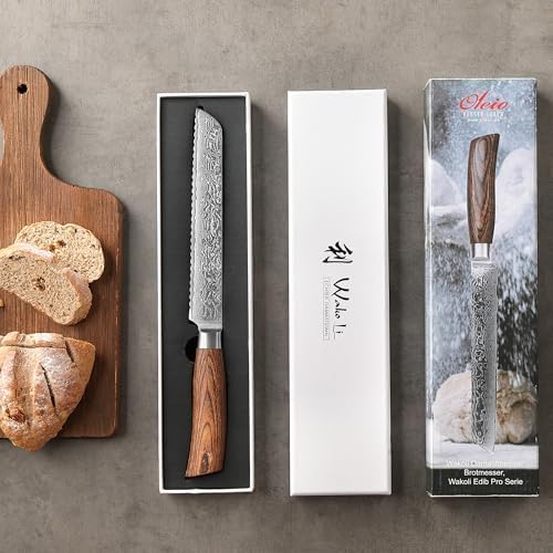 Wakoli EDIB Pro Premium Damascus Bread Knife ??Japanese Style Kitchen Knife | 7.9-Inch Blade Made of 67-Layer Damascus Steel with Corrugated Polished Blade | Ergonomic Pakkawood Handle
