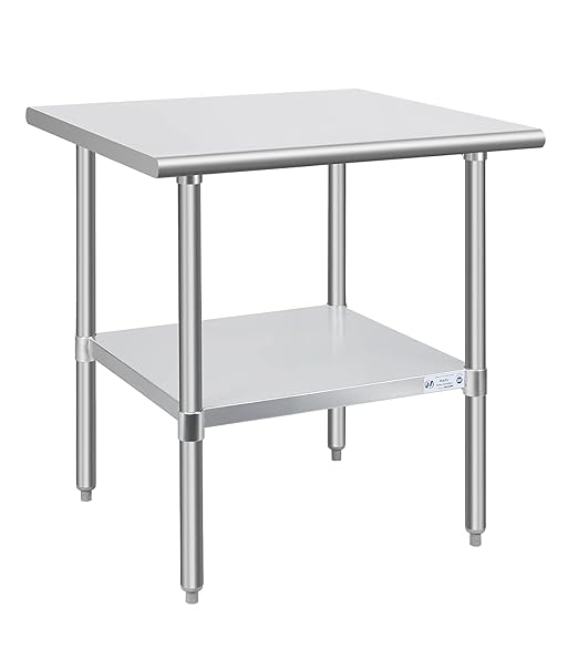 Hally Stainless Steel Table for Prep & Work 30 x 30 Inches, NSF Commercial Heavy Duty Table with Undershelf and Galvanized Legs for Restaurant, Home and Hotel