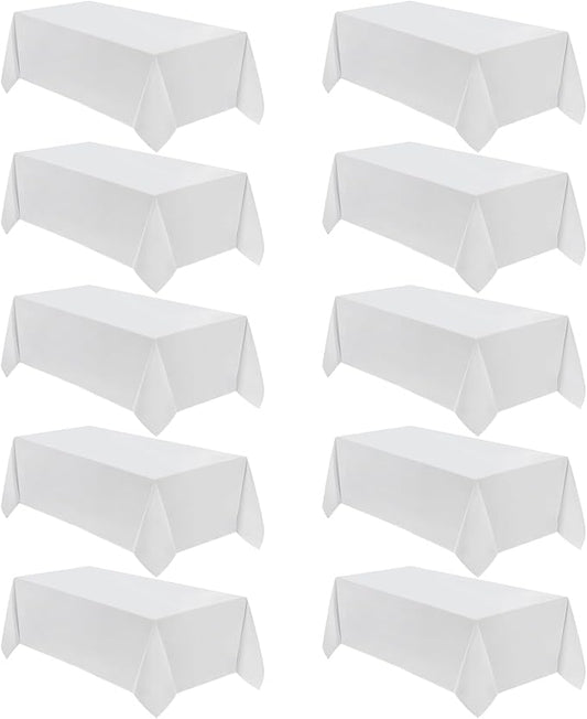 VidaFete Table Cloth 90 * 132inch 10 Pack Rectangle Tablecloth Polyester, Stain Wrinkle Resistant Polyester Dining Table Cover for Kitchen Dinning Party Wedding Rectangular Tabletop Decoration(White)