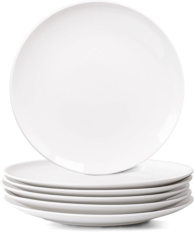 White Dinner Plates Set of 6, 10 Inch Ceramic Plates ??White Porcelain Dinner Plates for Kitchen, Serving & Everyday Use, Microwave & Dishwasher Safe