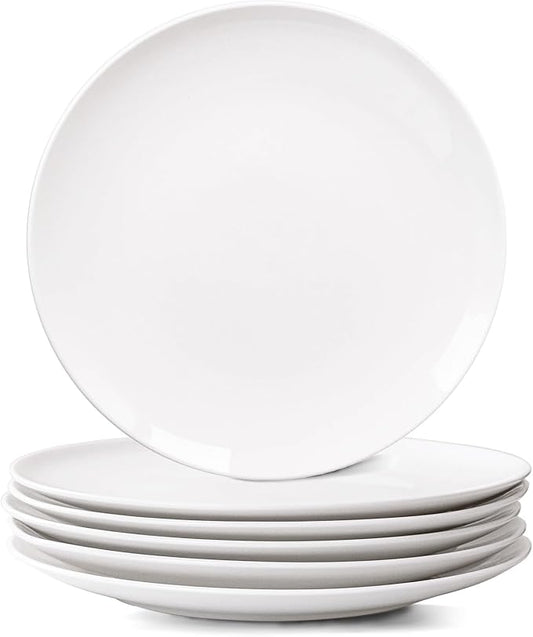 White Dinner Plates Set of 6, 10 Inch Ceramic Plates ??White Porcelain Dinner Plates for Kitchen, Serving & Everyday Use, Microwave & Dishwasher Safe