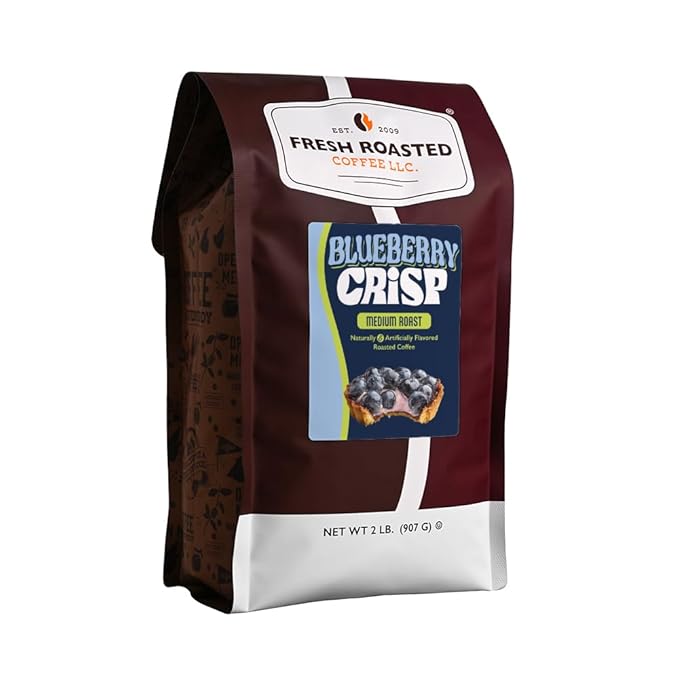 Fresh Roasted Coffee, Blueberry Crisp Flavored Coffee, 2 lb (32 oz), Medium Roast, Kosher, Ground