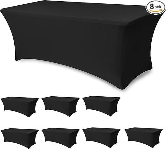 Enjoyidea Table Cloths for 6 Foot Rectangle Tables-8 Pack Black Fitted Stretch Table Cover-Spandex Elastic 6ft Folding Tablecloth for Party Vendor Booth Display Banquet Buffet Event Craft Trade Show