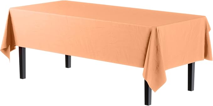 Party Solids Pack Of 6 Premium Plastic Tablecloth 54 Inch x 108 Inch Rectangle Plastic Table Cover - Peach