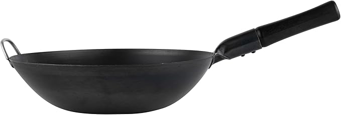 Restaurantware Carbon Steel Wok 10 Pack of 13.3 Inch Heavy-Duty Uniform Heat Distribution Pan Induction Compatible Flat Bottom Wok Welded Handle Black For Gas Stovetops And Grills