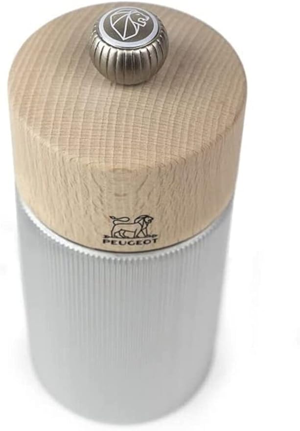 PEUGEOT- Line Salt Mill - Classic Grind Adjustment - Aluminium and Wood PEFC Certified - Made in France - Natural Color 12 cm - 4.75″