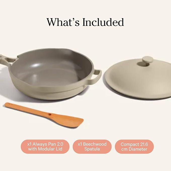 Our Place Mini Always Pan | 8.5" Ceramic Pan with Modular Lid & Beechwood Spatula | Patented 10-in-1 Nonstick, Non-Toxic Cookware Made Without PFAS | Induction & Oven-Safe up to 450째F | Steam