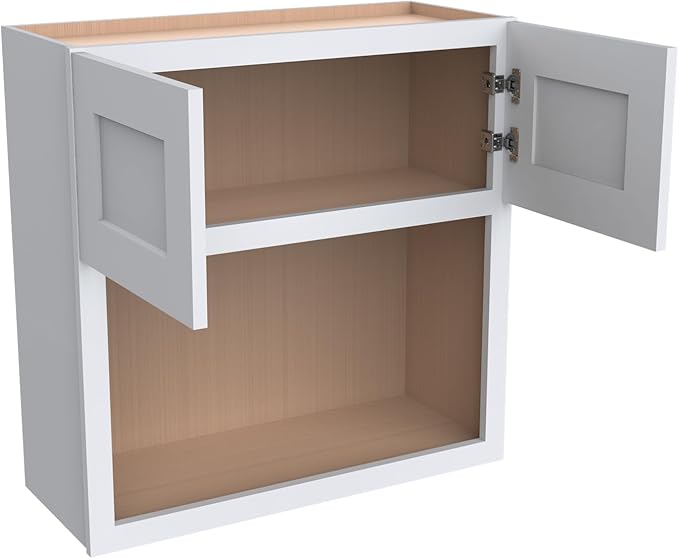 Solid Wood RTA Wall Microwave Cabinet with Open Shelves ??Shaker Style, Space-Saving Kitchen Pantry Storage, Durable and Versatile Wall-Mounted Organizer (SK-White, 30" W x 24" D x 30" H)