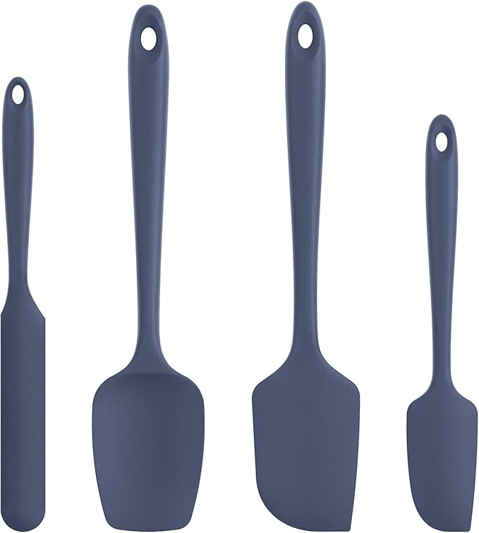 Heat Resistant Silicone Spatula Set: U-Taste 600쨘F High Temp Seamless Food Grade Food Grade Flexible Rubber Silicon Kitchen Cooking Mixing Baking Scraper for Nonstick Cookware Set of 4 (Midnight Blue)