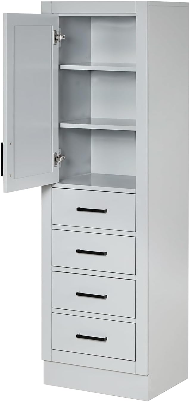 ARIEL Hepburn Bathroom Storage Cabinet - Solid Hevea Wood and Fully Assembled for Long-Lasting Durability and Sophisticated Finish, Freestanding Linen Bathroom Cabinet - 65?쒱 x 20?쓂 x 16?쒭, Grey